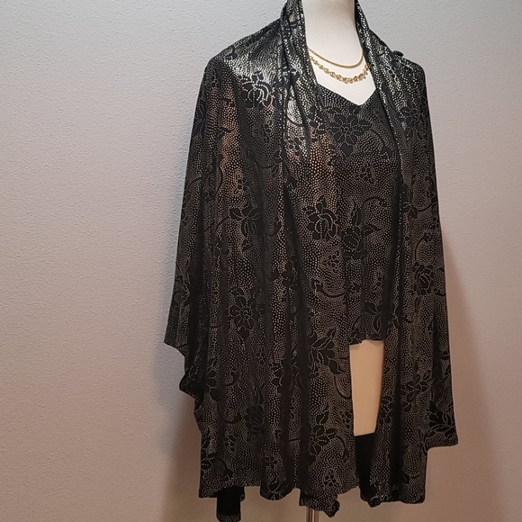 VINTAGE ZAKKS 80's METALLIC CROP TOP FLORAL OVERSIZED SMALL BLACK CARDIGAN SET - Picture 12 of 14